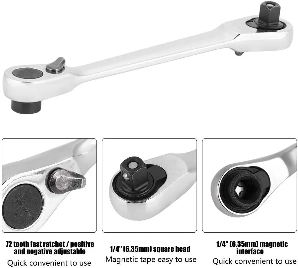 Professional 1/4" Inch Mini Ratchet WrenchDrive Ratchet Wrench Tool Wrench Hex Handle Lock Socket Quick Release(130mm)