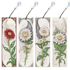 4Pcs Special Shape Flowers Mushroom DIY Bookmarks Diamond Painting Kits Diamond Art Bookmark with Pendant for Adults Beginners
