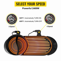 2 in 1 Electric Hot Pot Grill 3.25L Multifunctional Teppanyaki Indoor BBQ Nonstick Cooking Pot with Temperature Control