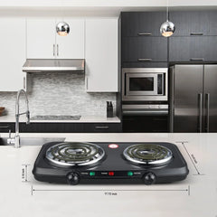 Portable Double Burner Hot Plate 1800W Compact Electric Cooking Stove Adjustable Temperature Rubber Feet User Friendly Kitchen