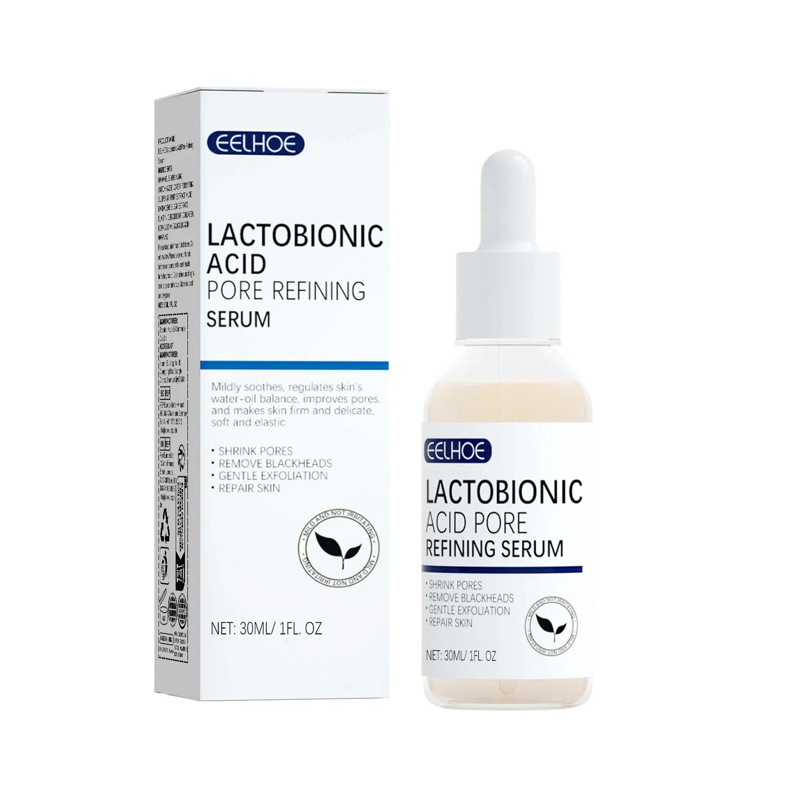 EELHOE Lactobionic Acid Pore Shrinking Essence Skin Elastic and Fine Cleansing Blackhead Skin Care Essence
