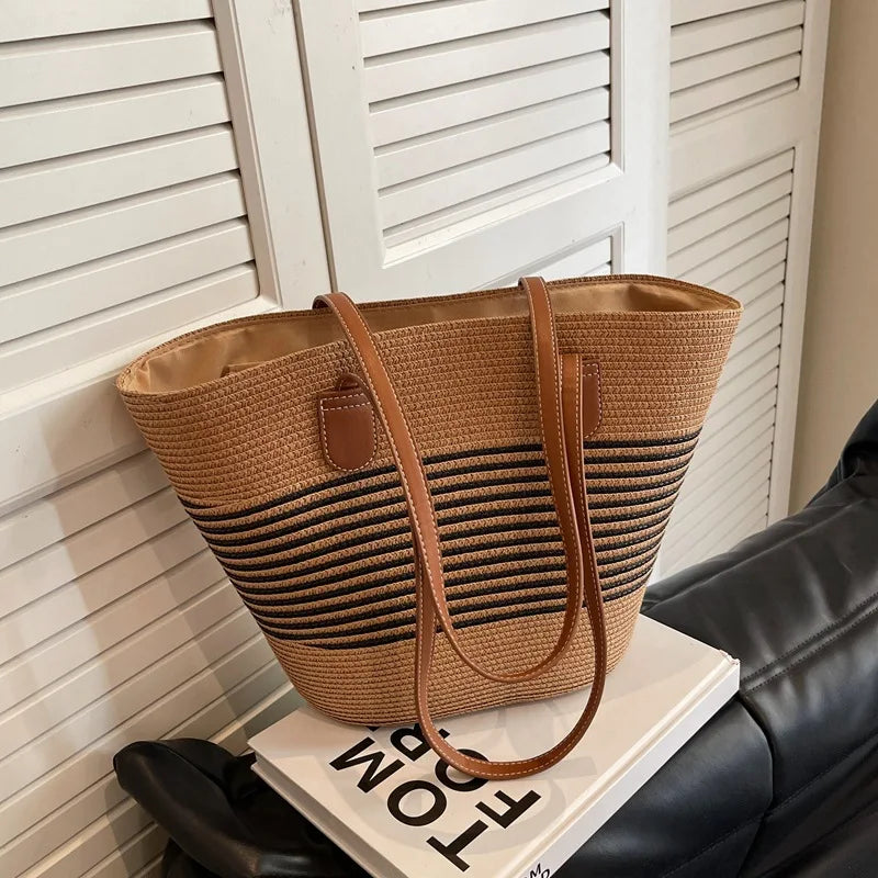 Straw bag bag women's summer inswind new beach seaside outdoor travel vacation large capacity shoulder bag
