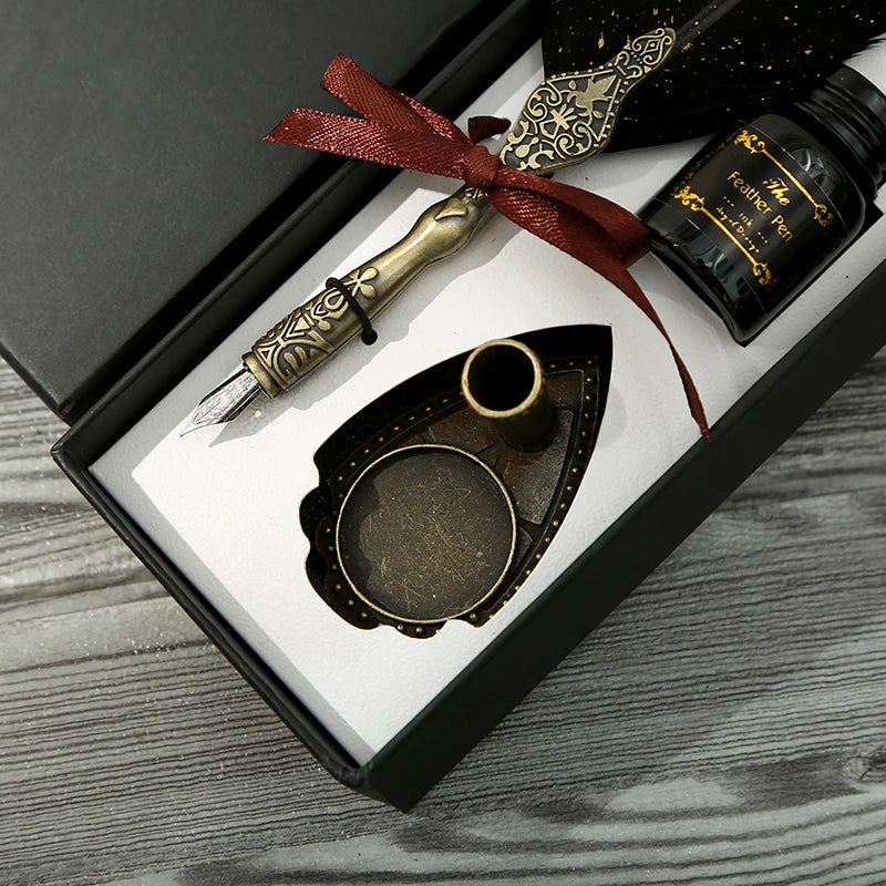 Retro Calligraphy Feather Dip Pen with 2 Nib Quill Fountain Writing Stationery