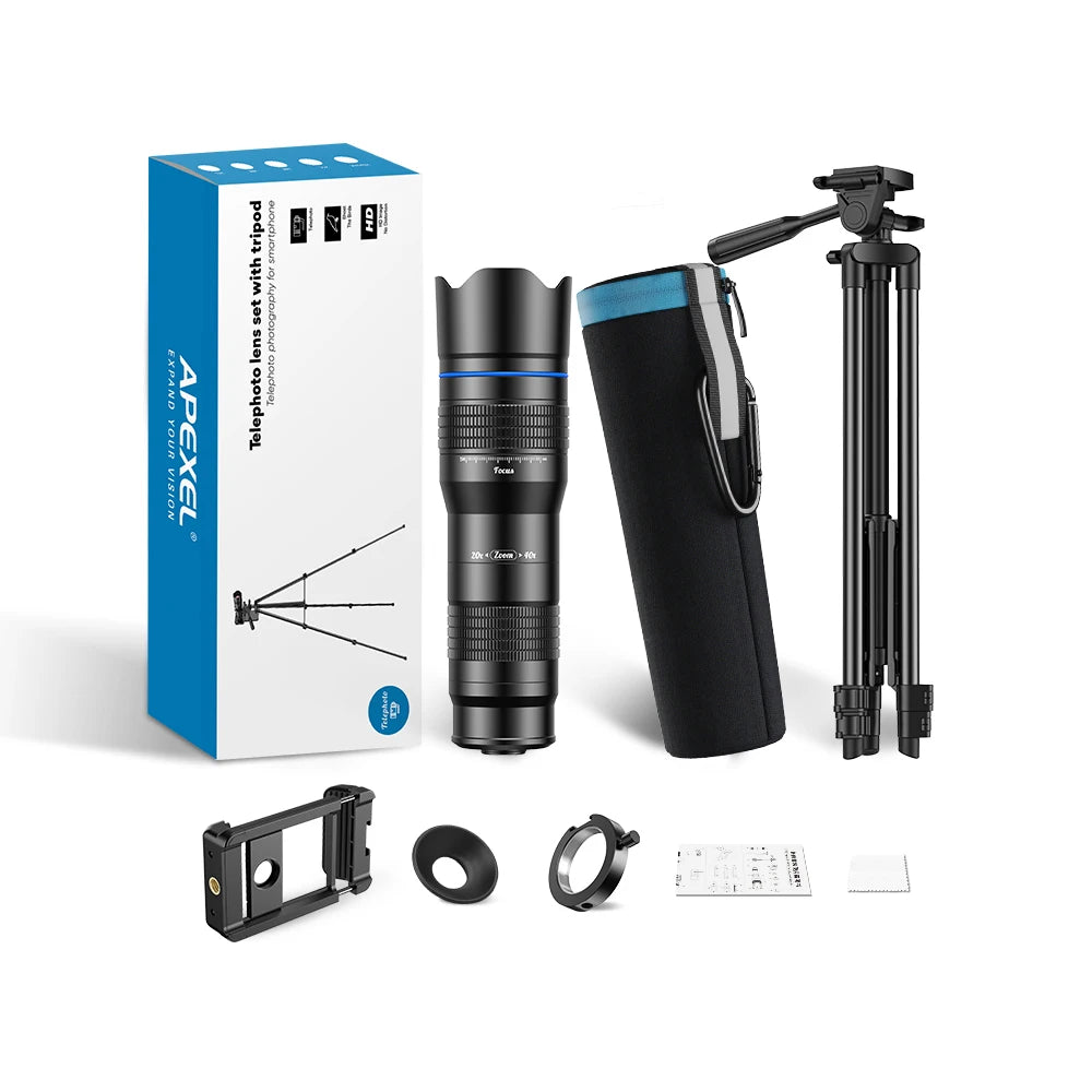 APEXEL HD Metal 20-40x zoom telescope telephoto lens phone camera lens With Extendable tripod for Samsung iPhone all Smartphones