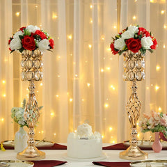 2/10 Piece Set Metal Diamond Crystal Vase, 24 Inch Gold Multi-Purpose Tall Flower Stand, Wedding Centerpiece Birthday Party Home
