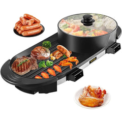 2 in 1 Electric Hot Pot Grill 3.25L Multifunctional Teppanyaki Indoor BBQ Nonstick Cooking Pot with Temperature Control